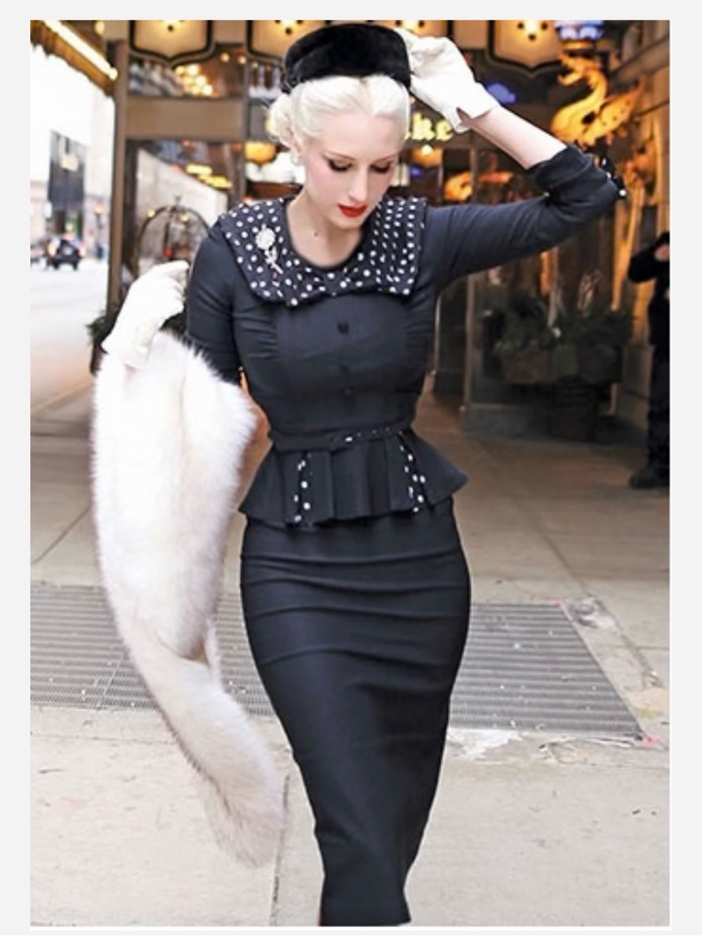Stop Staring! Elisha Polka Dot Retro Pin-up Rockabilly Peplum Fitted Dress XL 12